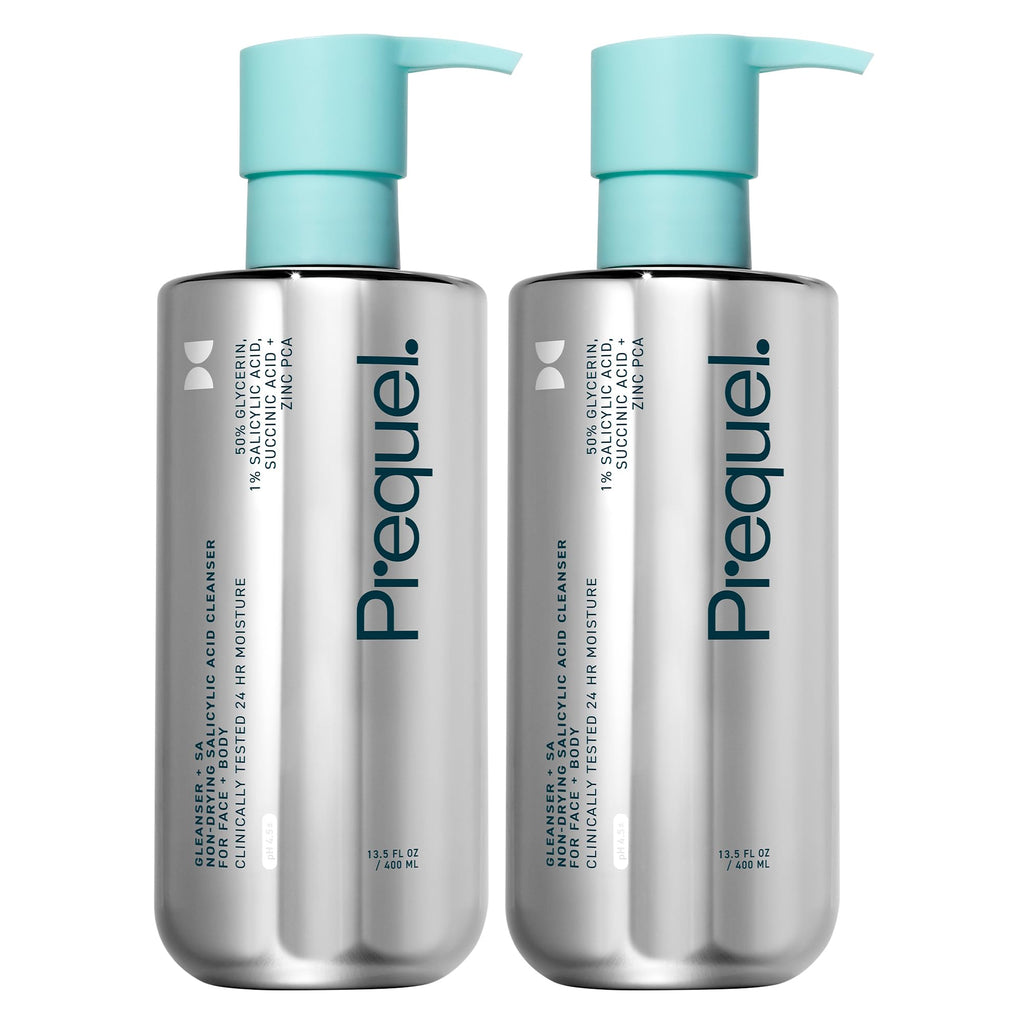 Prequel Skin Gleanser SA – Moisturizing Glycerin Face Wash with 1% Salicylic Acid (Unscented, 2 x 13.5 oz)