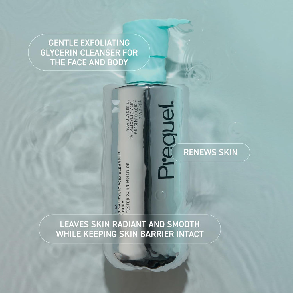 Prequel Skin Gleanser SA – Moisturizing Glycerin Face Wash with 1% Salicylic Acid (Unscented, 2 x 13.5 oz)