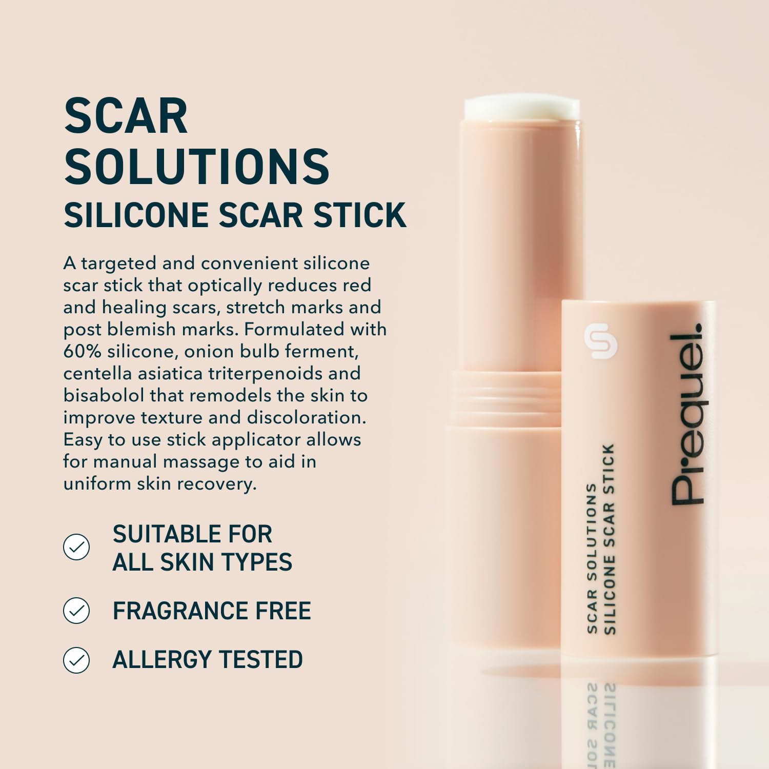 Prequel Skin Scar Solutions 60% Silicone Scar Stick – Occlusive Moisture, Centella & Vitamin E