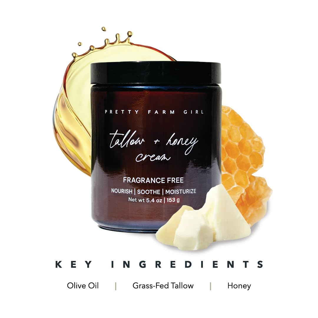 Pretty Farm Girl Tallow and Honey Body Butter – Fragrance Free, Lightly Whipped, Full-Body Use, 5.4oz