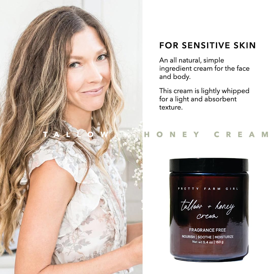 Pretty Farm Girl Tallow and Honey Body Butter – Fragrance Free, Lightly Whipped, Full-Body Use, 5.4oz
