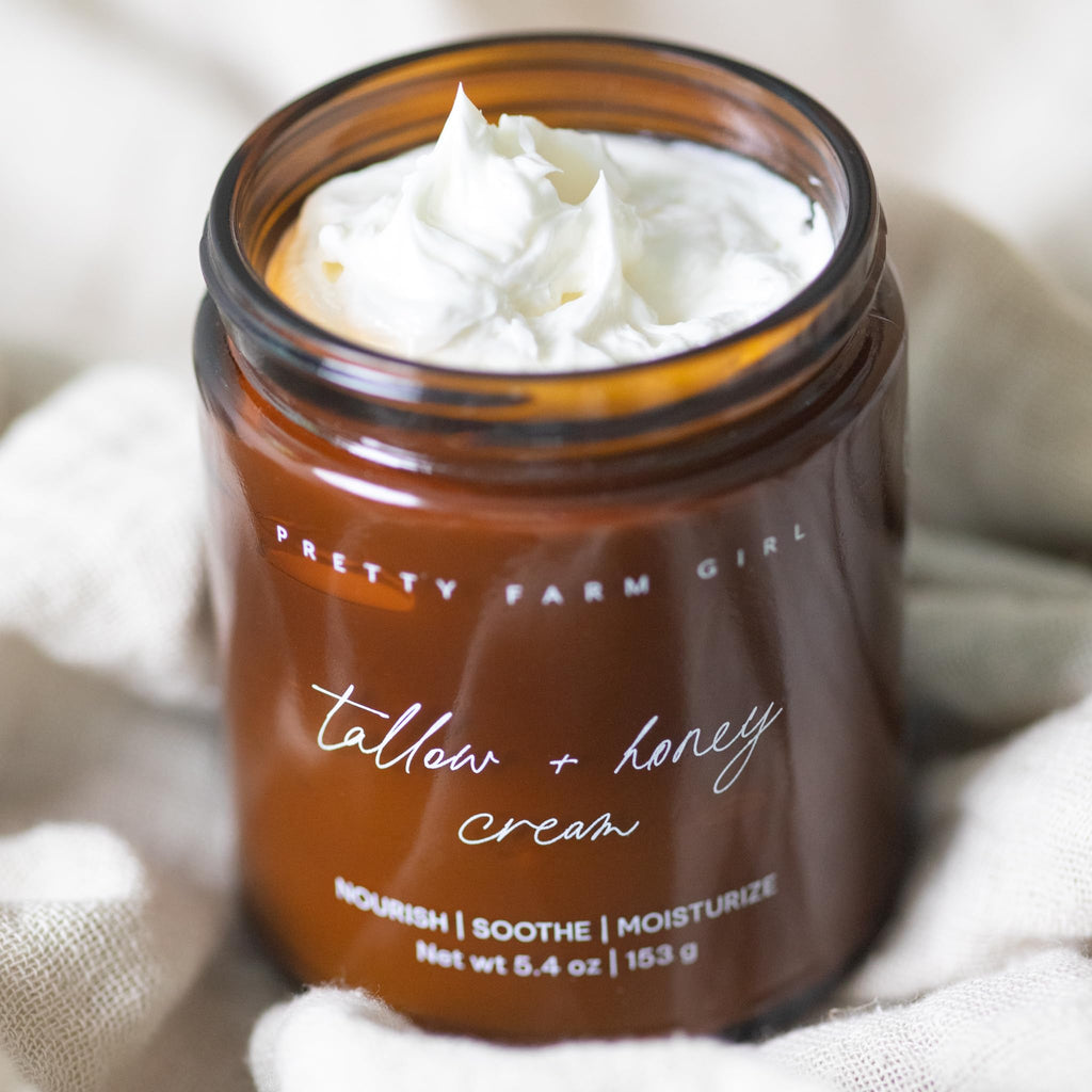 Pretty Farm Girl Tallow and Honey Body Butter – Fragrance Free, Lightly Whipped, Full-Body Use, 5.4oz