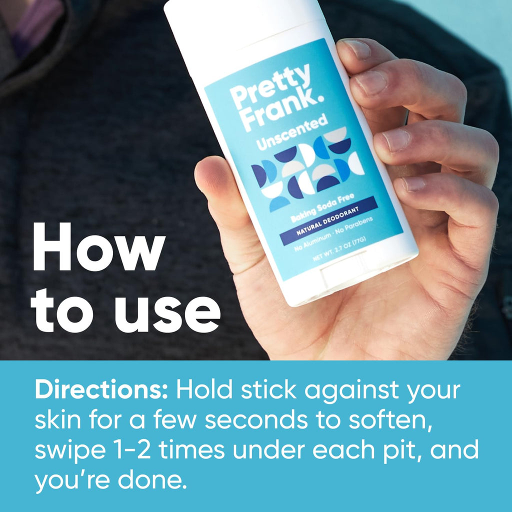 Pretty Frank Natural Aluminum-Free Deodorant Stick – Unscented, Baking Soda-Free, Sensitive-Skin Friendly