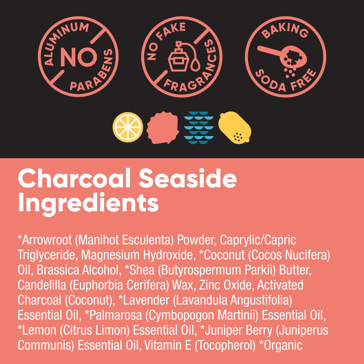 Pretty Frank Charcoal Seaside Aluminum-Free Deodorant | Baking Soda-Free for Sensitive Skin (1-Pack)