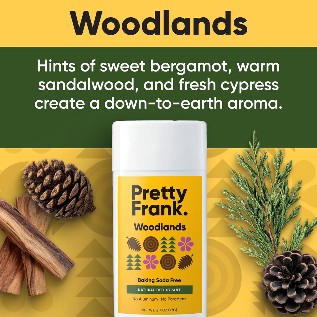 Pretty Frank Natural Aluminum-Free Deodorant Stick – Woodlands, Baking Soda-Free for Sensitive Skin