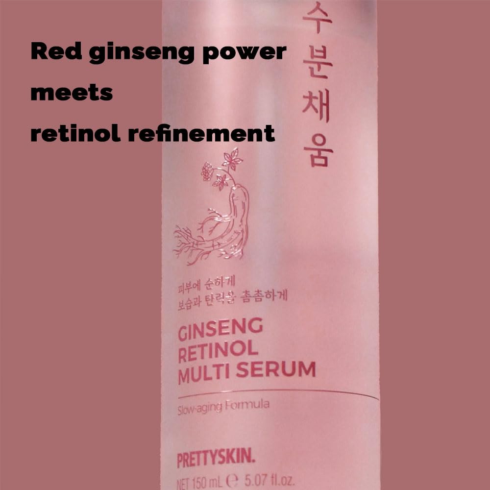 PRETTYSKIN Red Ginseng & Retinol Nourishing Facial Serum – 4-in-1 Korean Skincare for Dry & Sensitive Skin | 5.07 fl oz