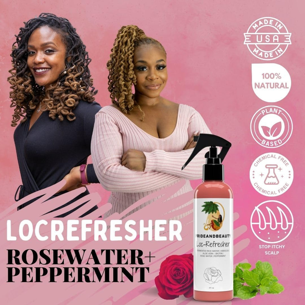 Pride and Beauty Rose Water Locs Spray – Daily Hydration, Rose Water & Peppermint Scalp Moisturizer (8 oz)
