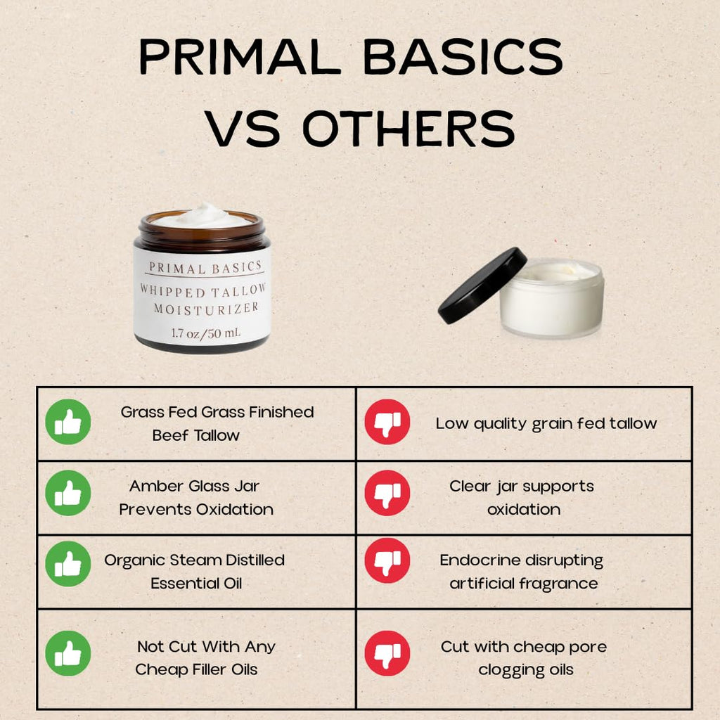 Primal Basics Lavender Beef Tallow Moisturizer – 100% Grass-Fed, Grass-Finished, Whipped, USA Made