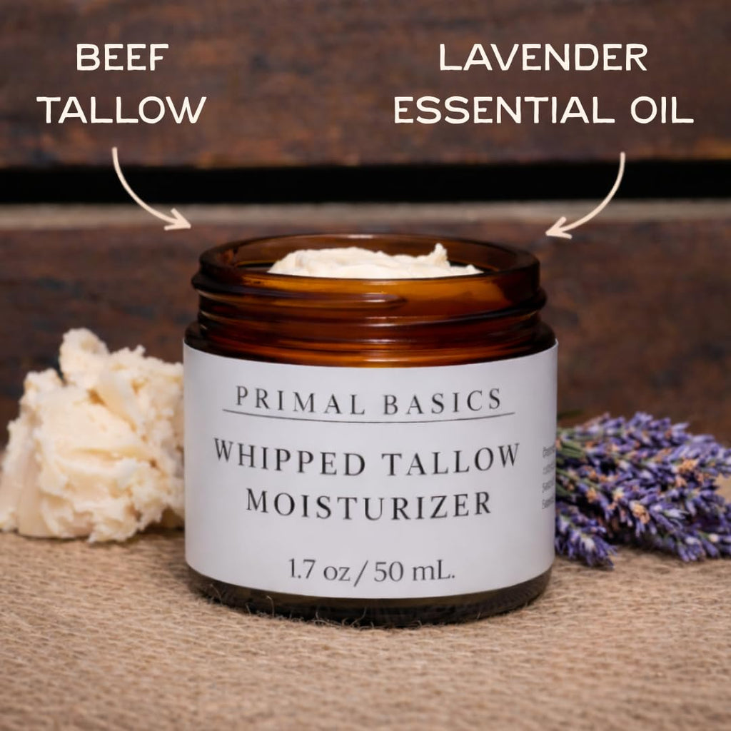 Primal Basics Lavender Beef Tallow Moisturizer – 100% Grass-Fed, Grass-Finished, Whipped, USA Made