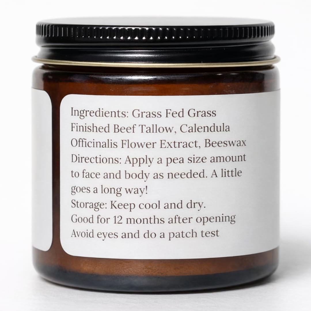 Primal Basics 100% Grass Fed & Grass Finished Whipped Beef Tallow Moisturizer – Unscented, USA Made (4 oz)