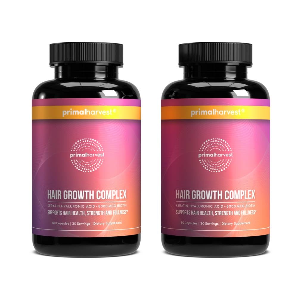 Primal Harvest Hair Growth Vitamins – 2 Pack, Biotin & Zinc for Hair Support (120 Pills)