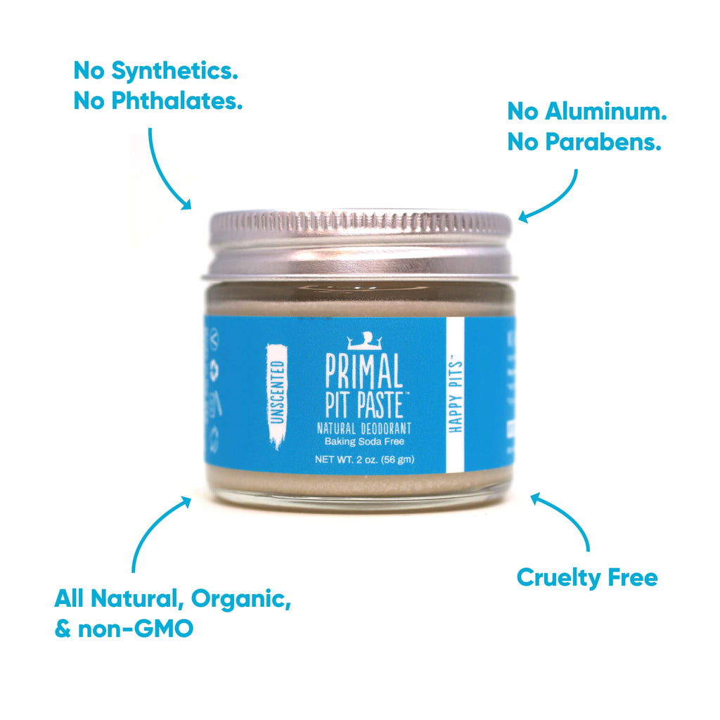 Primal Pit Paste Unscented Natural Deodorant – Aluminum-Free, Baking Soda-Free, Sensitive Skin (1-Pack)