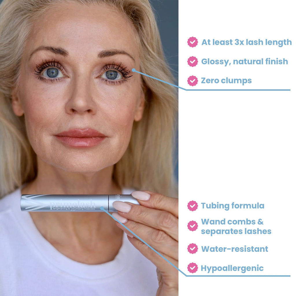 PrimeLash Mascara for Mature Lashes by PRIME PROMETICS – Volumizing, Lengthening, Hypoallergenic (Blue)