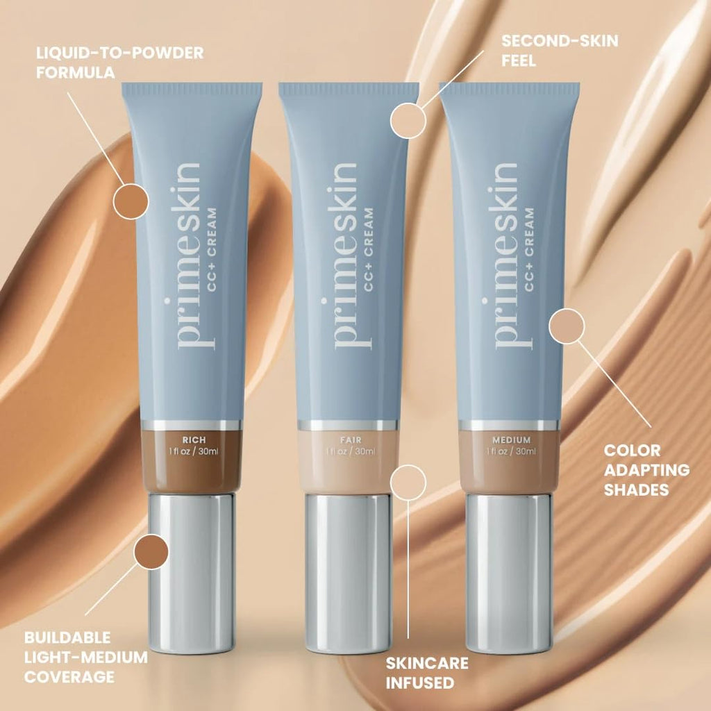 Prime Prometics PrimeSkin CC+ Cream for Mature Women – Lightweight Liquid-to-Powder Foundation (Tan)