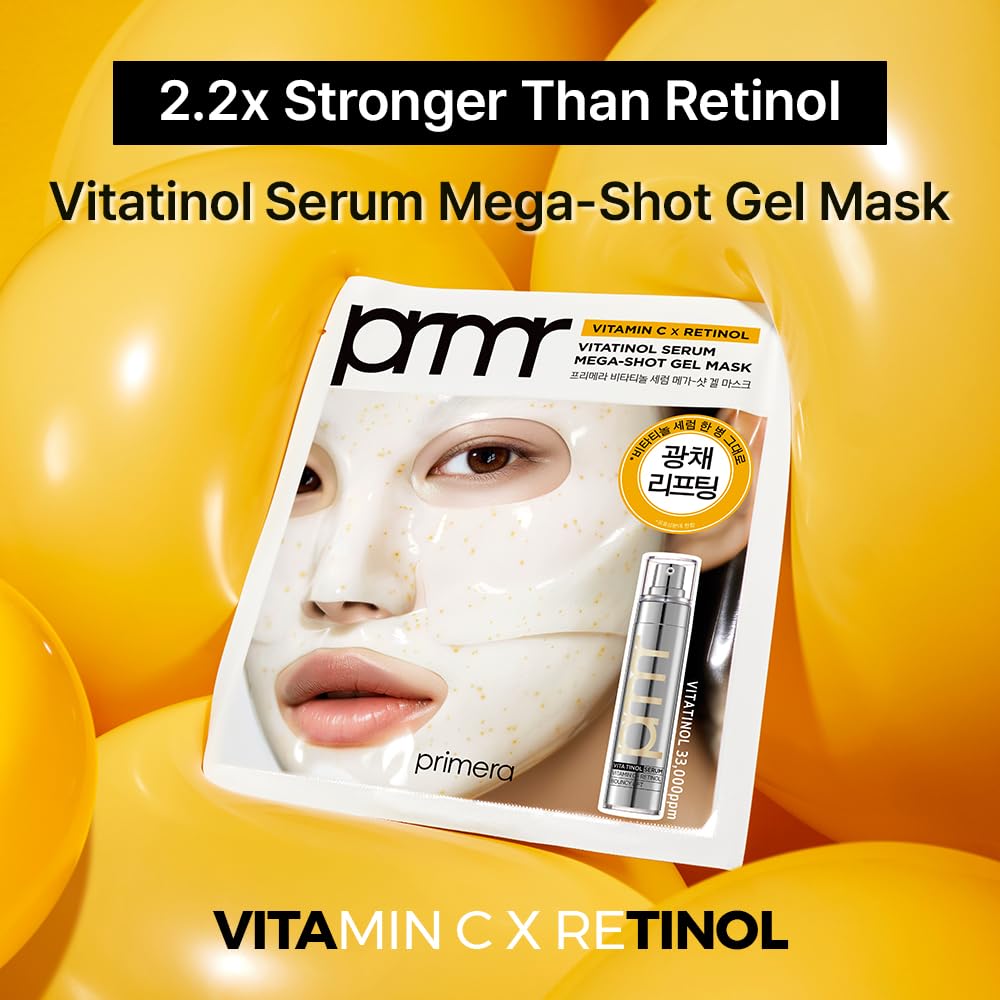 Primera PRMR Vitatinol Serum Gel Mask – Overnight Hydration, Vitamin C & Retinol, Hydrogel Mask Set 34g x 10