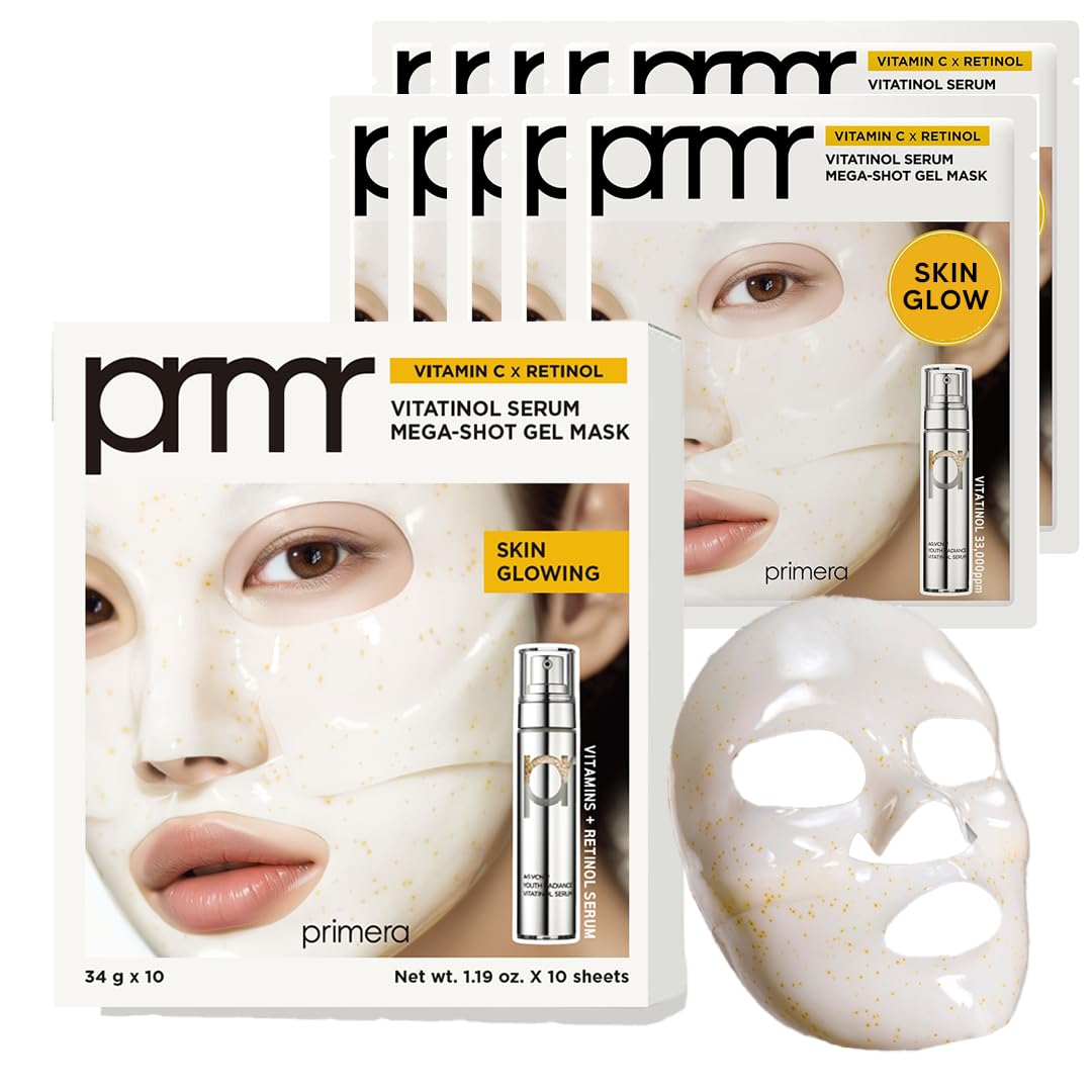 Primera PRMR Vitatinol Serum Gel Mask – Overnight Hydration, Vitamin C & Retinol, Hydrogel Mask Set 34g x 10
