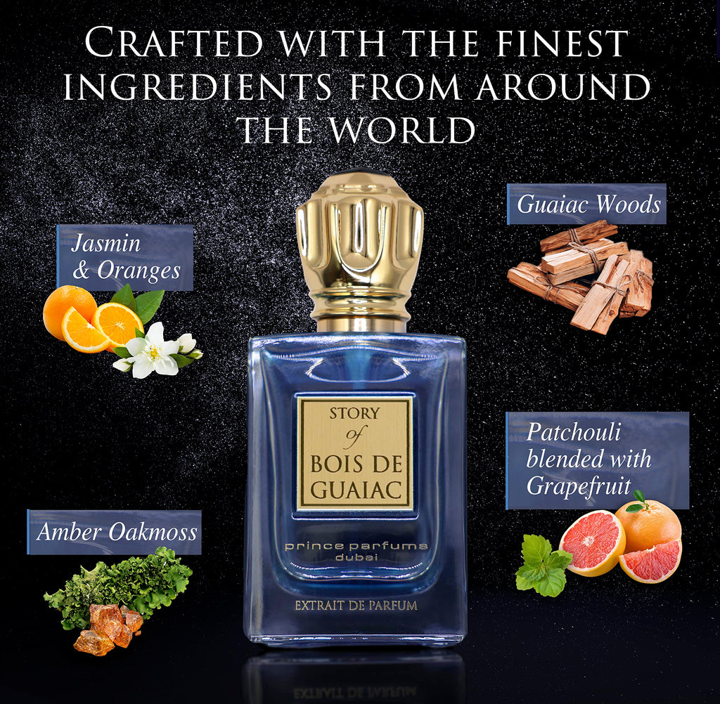 Prince Parfums Dubai Bois de Guaiac Extrait de Parfum for Men – Exotic Woods, Citrus & Amber