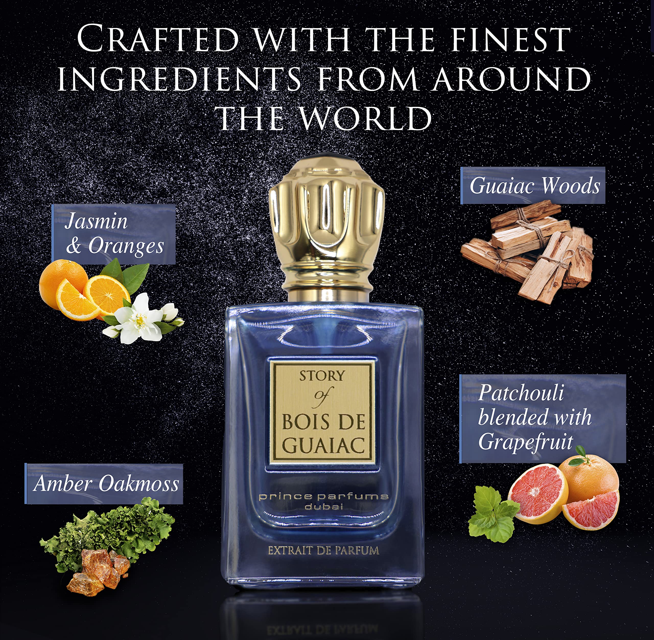 Prince Parfums Dubai Bois de Guaiac Extrait de Parfum for Men – Exotic Woods, Citrus & Amber
