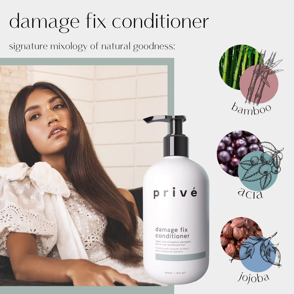 Prive Damage Fix Conditioner - Nourishes Dry and Over-Processed Hair From Within | 12 oz