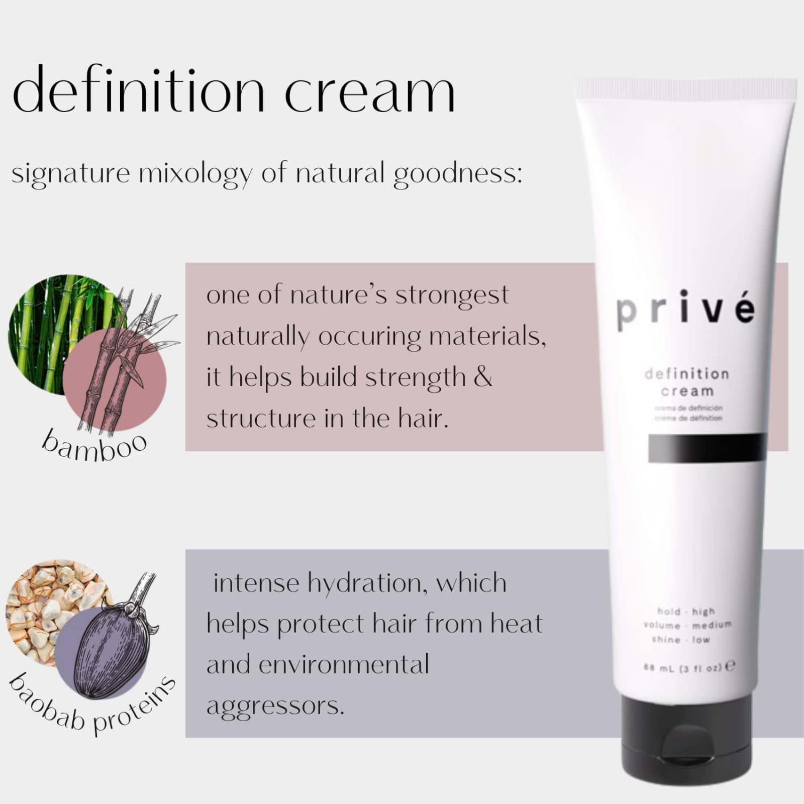 Privé Definition Hair Cream – High Hold Styling, Smoothing & Frizz Control (3 oz) | Prive