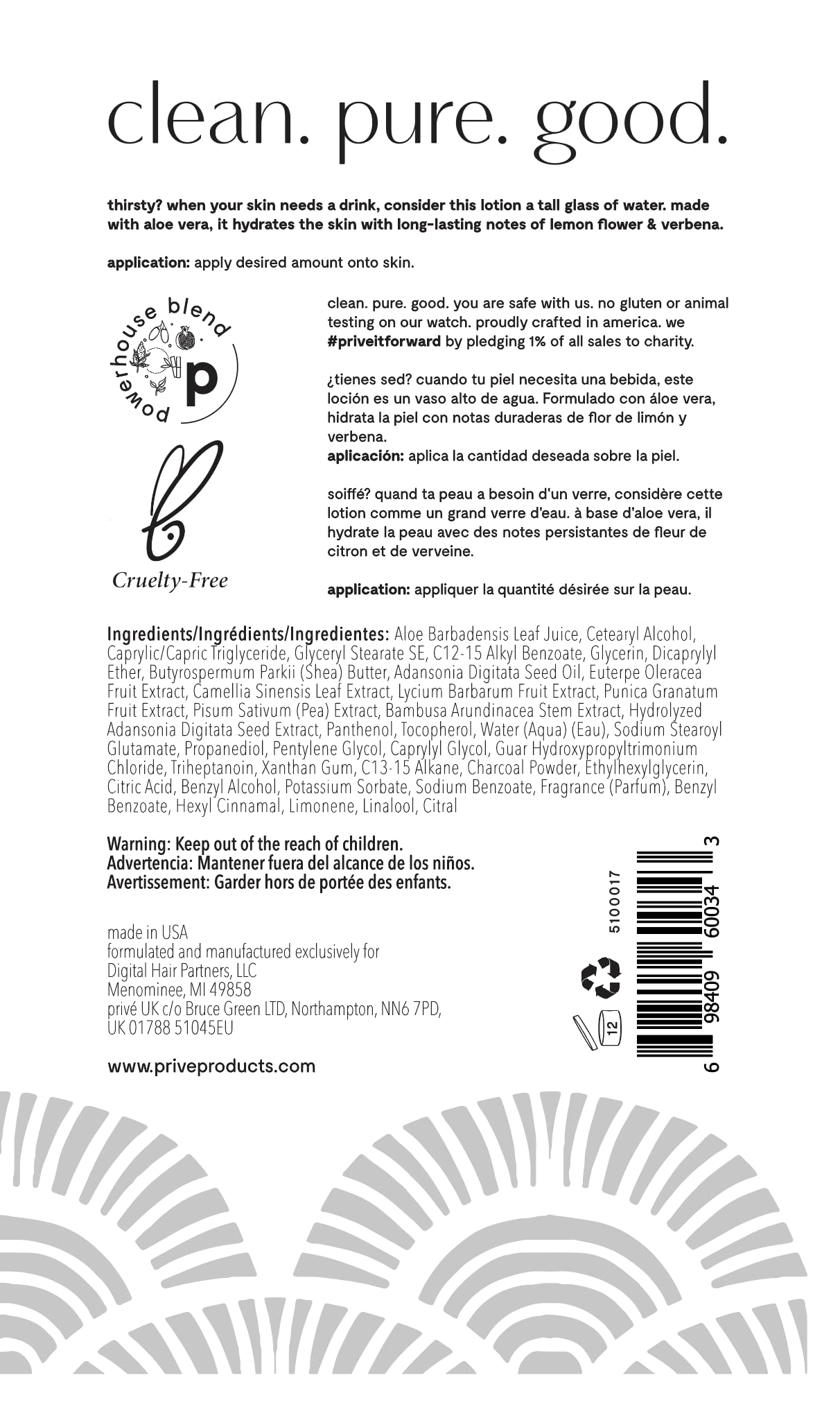 Privé Hand and Body Lotion for Women – Aloe & Shea Butter, Lemon Verbena – Deep Hydration (8 oz)