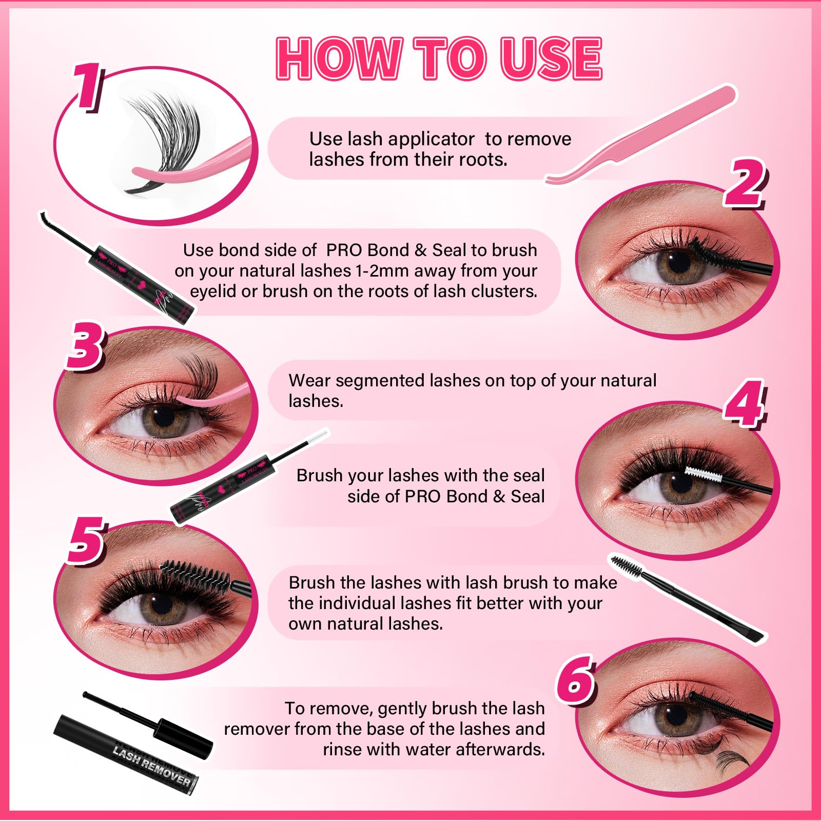 PRO LASHBEAUTY Lash Clusters Kit 80D+100D Spikes 3D Style — DIY Home Lashes with Bond, Seal, Remover & Tweezers