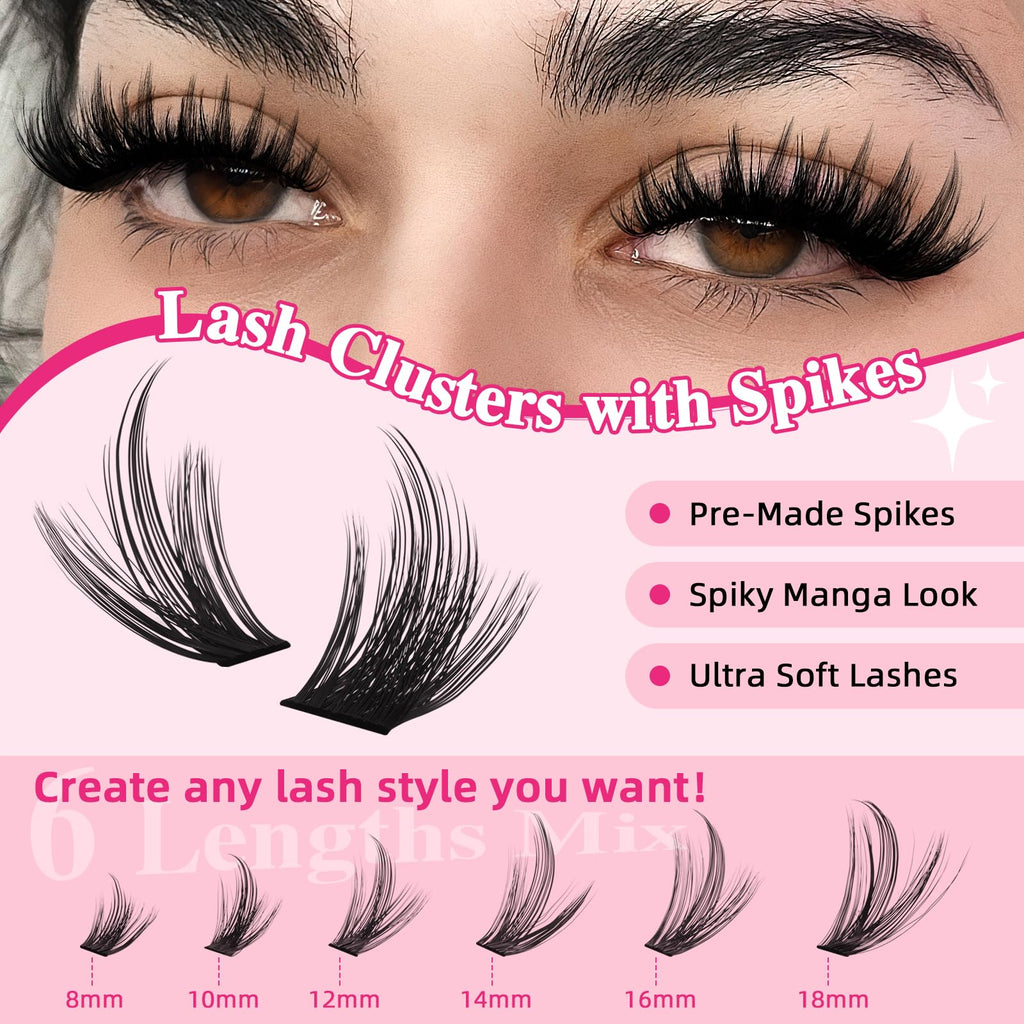 PRO LASHBEAUTY Manga Lash Clusters Kit 80D-100D-200D + Spikes | DIY Lash Extensions at Home