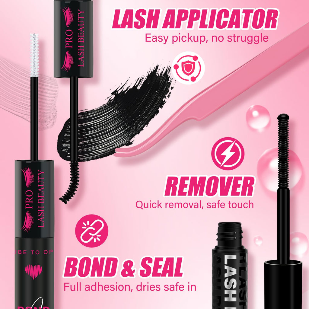 PRO LASHBEAUTY Lash Clusters Kit 80D+100D Spikes 3D Style — DIY Home Lashes with Bond, Seal, Remover & Tweezers