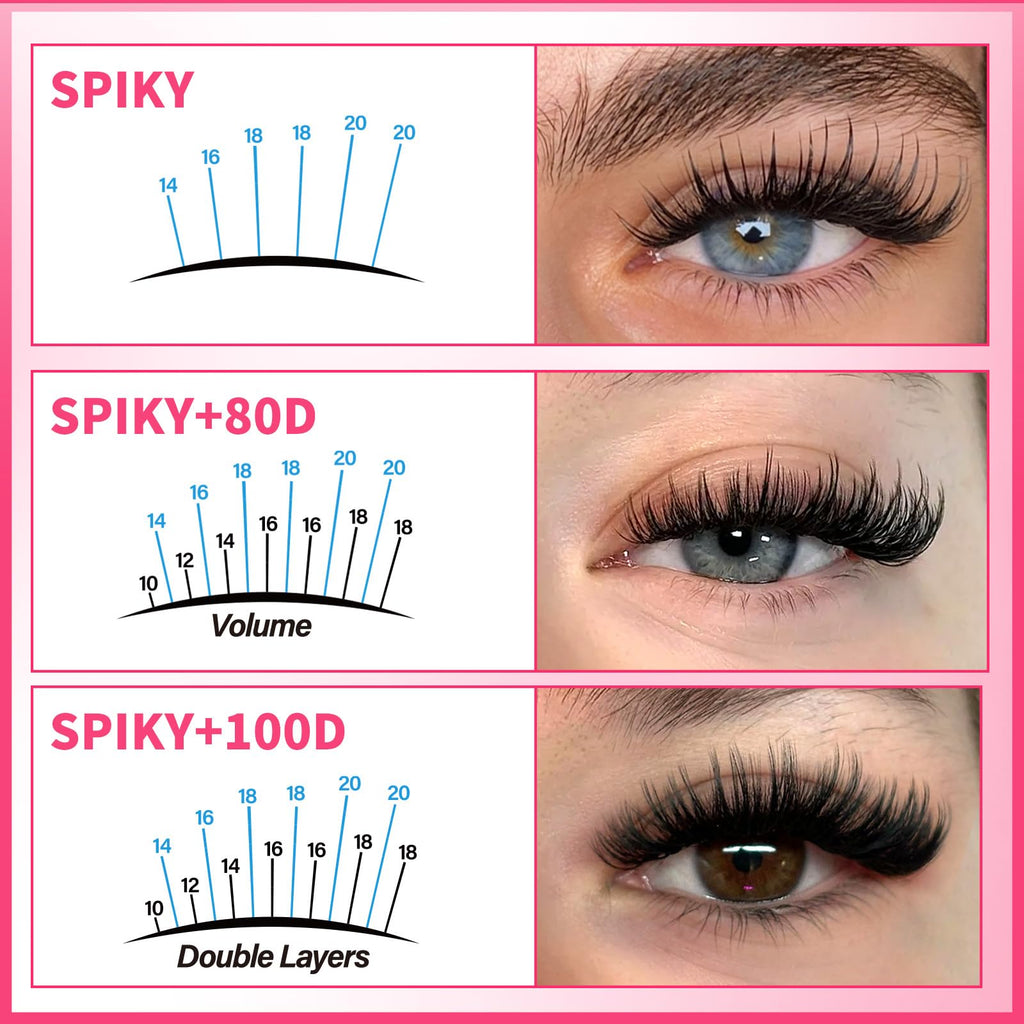 PRO LASHBEAUTY Lash Clusters Kit 80D+100D Spikes 3D Style — DIY Home Lashes with Bond, Seal, Remover & Tweezers