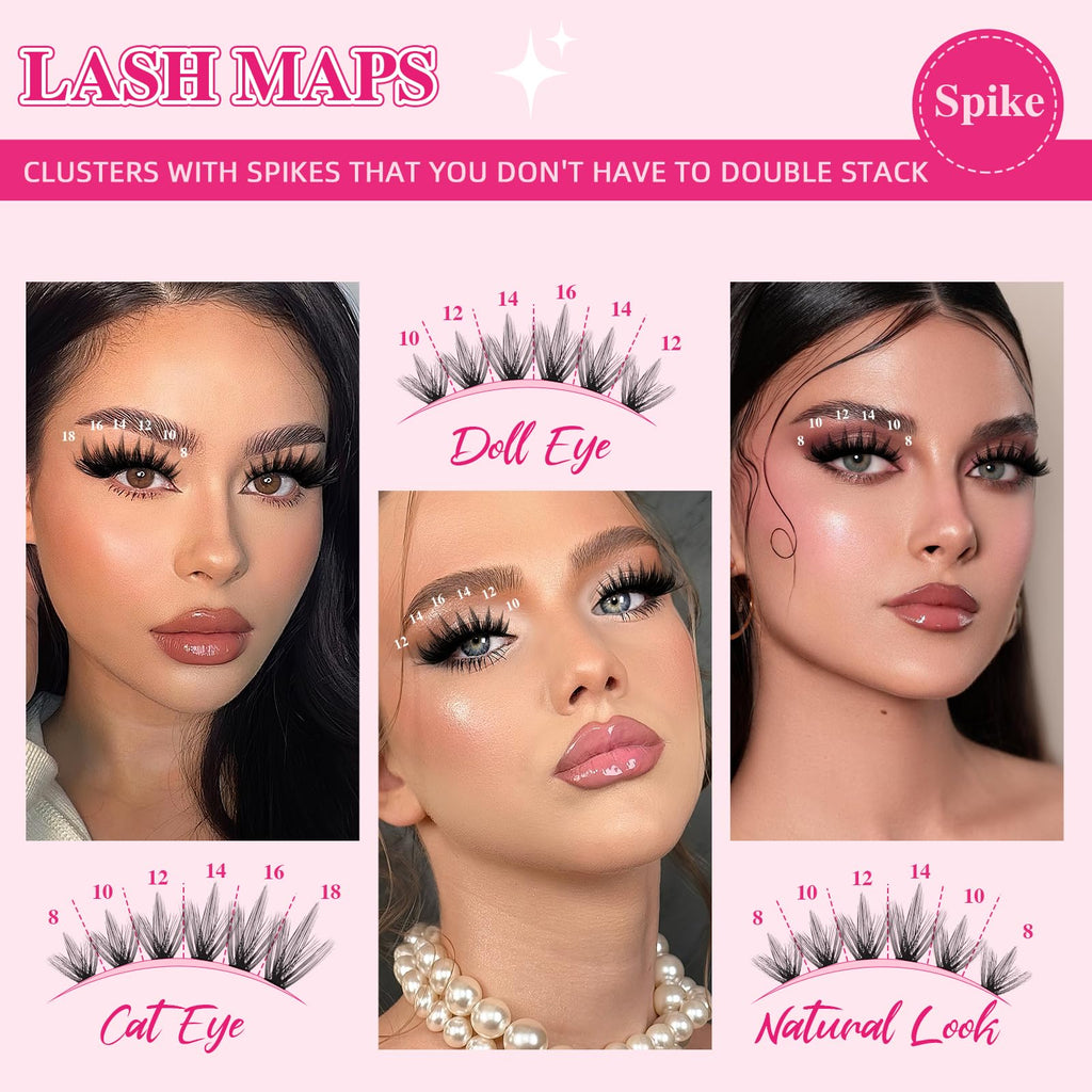 PRO LASHBEAUTY Spiky Lash Clusters Kit 80D-200D | DIY Manga Lash Extensions at Home (8-18mm Mix)