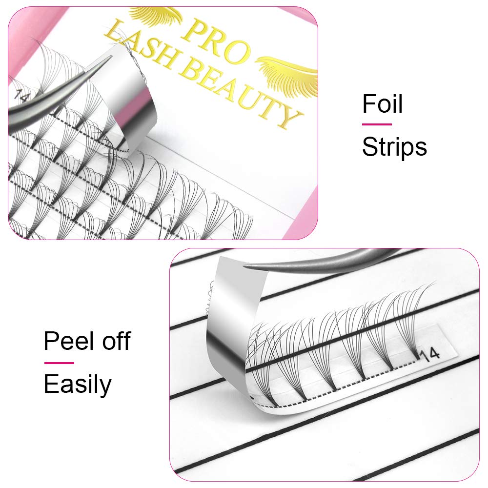 PRO LASHBEAUTY Premade Fans Eyelash Extensions – 7D Volume, Short Stem, C/D Curl, 9–20mm