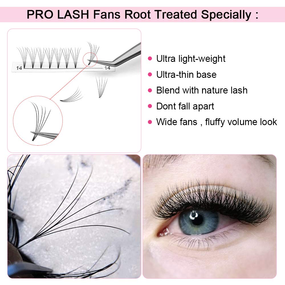 PRO LASHBEAUTY 5D Premade Volume Eyelash Extensions – Short Stem Fans, 9–20mm, 0.07–0.10 Curl