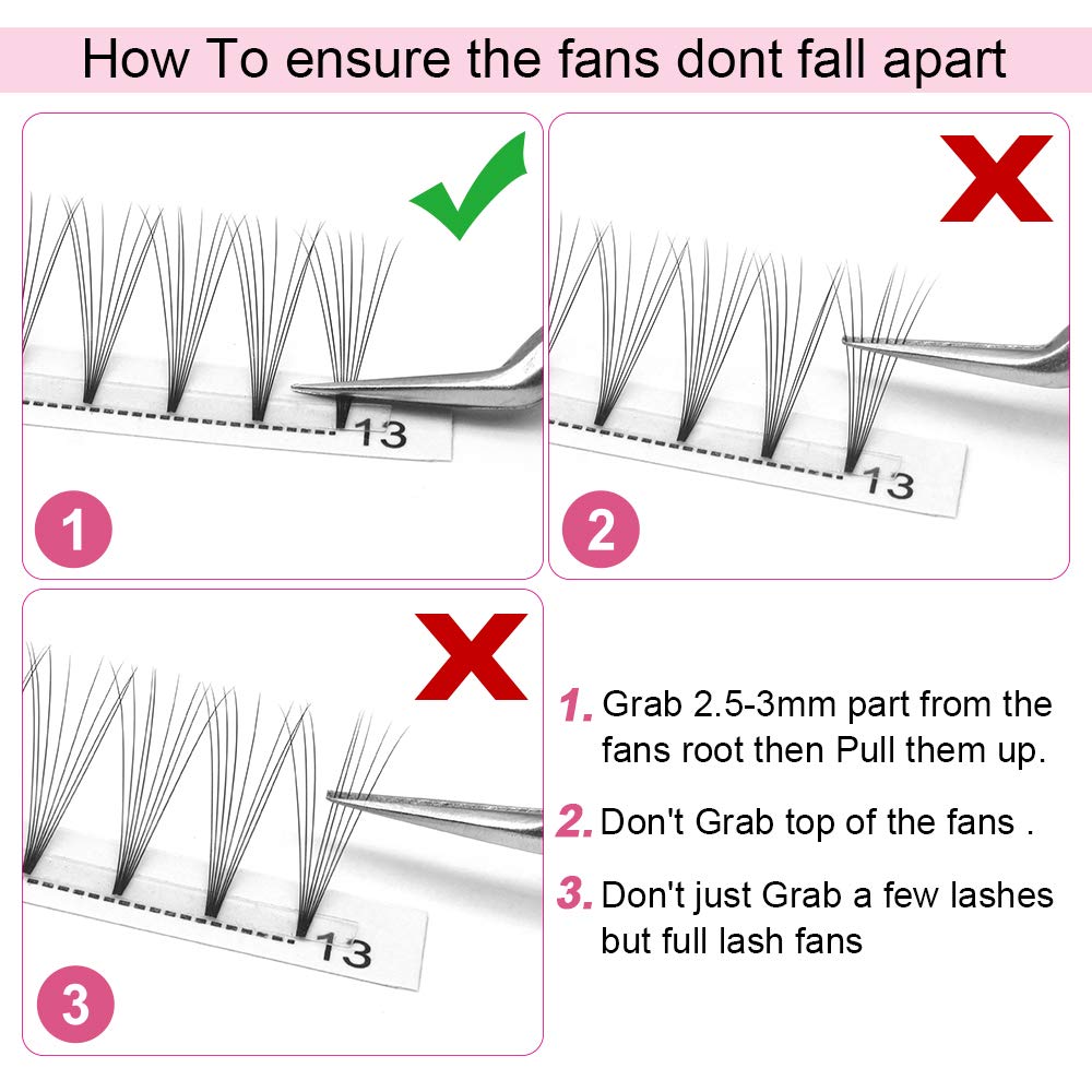 PRO LASHBEAUTY Premade Volume Eyelash Extensions: 8D 0.07/0.10, 17mm Short Stem Fans