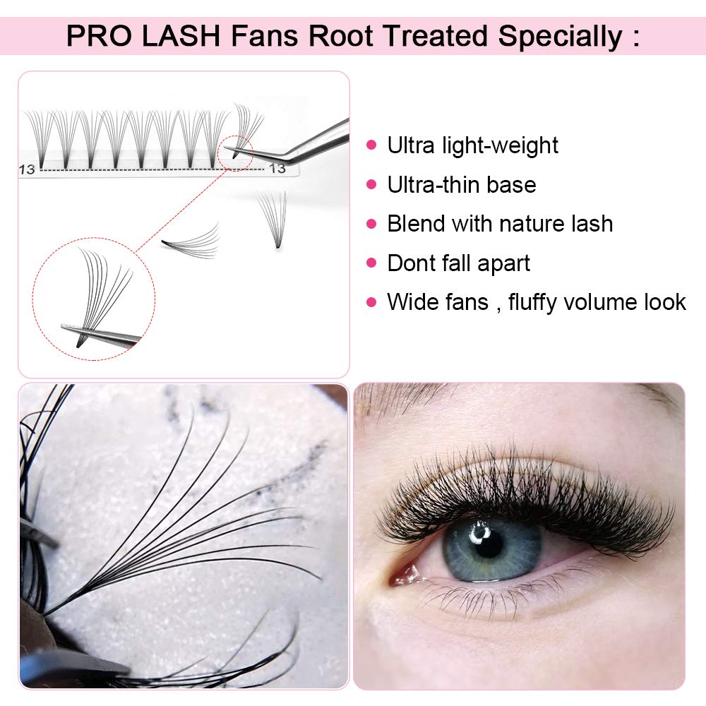 PRO LASHBEAUTY Premade Volume Eyelash Extensions 8D-C-0.07 | 9-20 mm Short Stem
