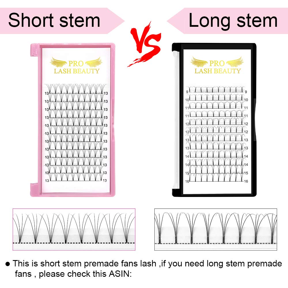 PRO LASHBEAUTY Premade Fans Eyelash Extensions 4D-D-0.10 Short Stem, 9–20 mm Volume Lashes