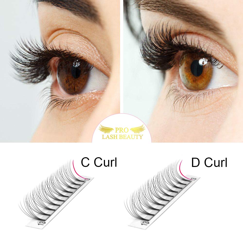 PRO LASHBEAUTY Premade Volume Lashes 6D-0.07/0.10, Short Stem, 18mm (C/D Curl)