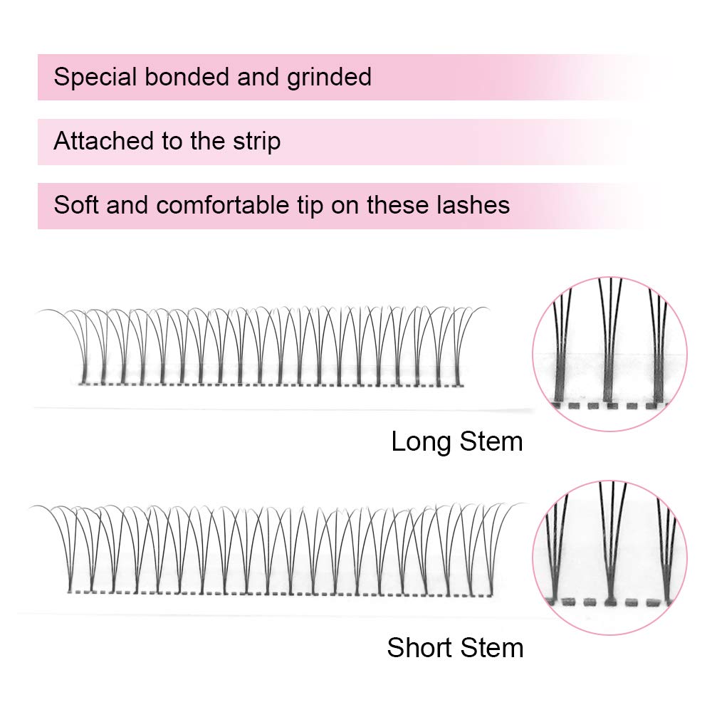 PRO LASHBEAUTY Premade Fans Eyelash Extensions — 3D-D Short Stem, C / D Curl, 0.07/0.10, 17mm