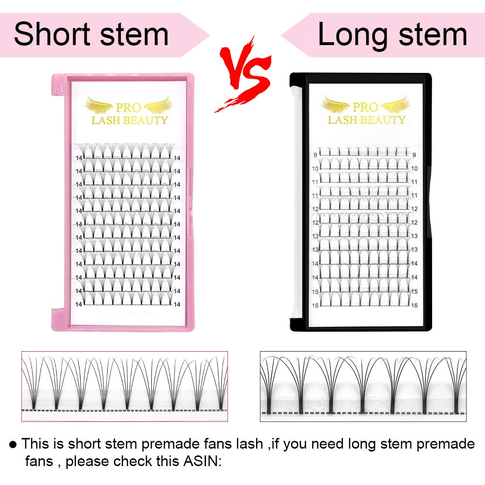 PRO LASHBEAUTY Premade Fans Eyelash Extensions | Short Stem Volume 5D-D-0.07-17mm