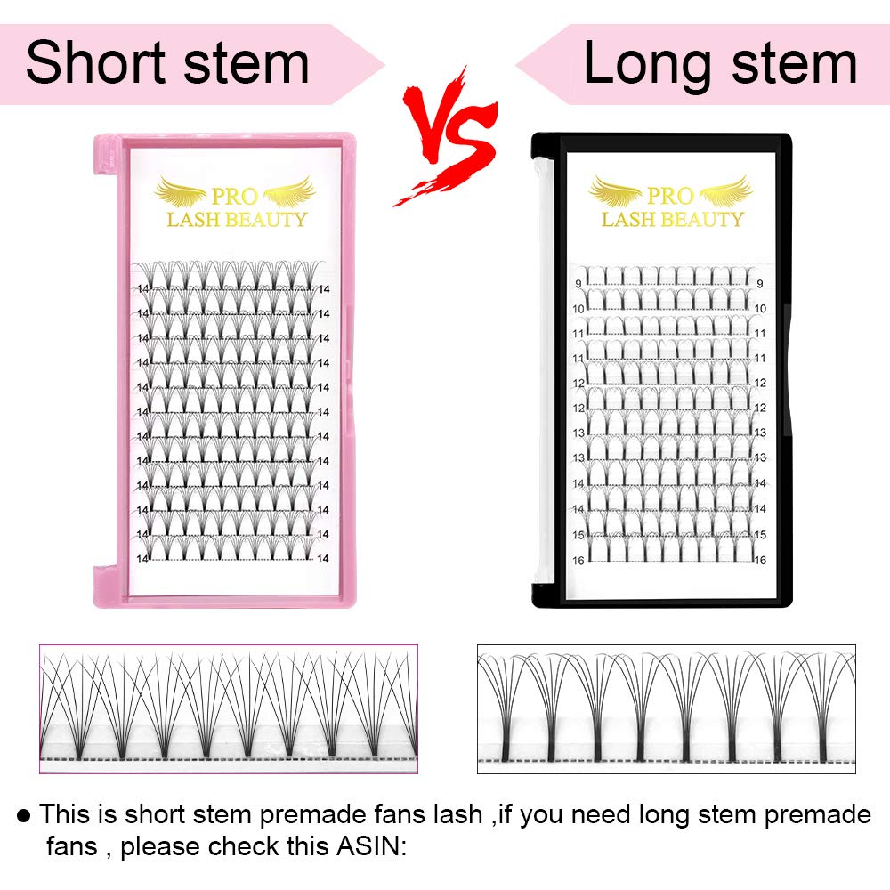 PRO LASHBEAUTY Premade Volume Lashes 6D-0.07/0.10, Short Stem, 18mm (C/D Curl)