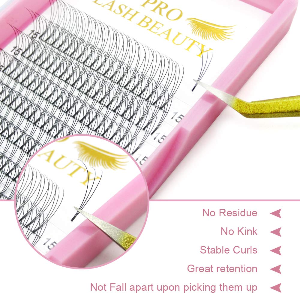 PRO LASHBEAUTY Remade Fans Premade Eyelash Extensions – 3D-C, 0.07/0.10, 9–15 mm