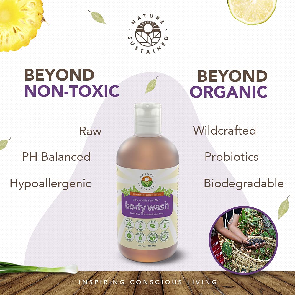 Nature Sustained Organic Body Wash & Face Wash – Probiotics, Soapberry Formula, Lemongrass
