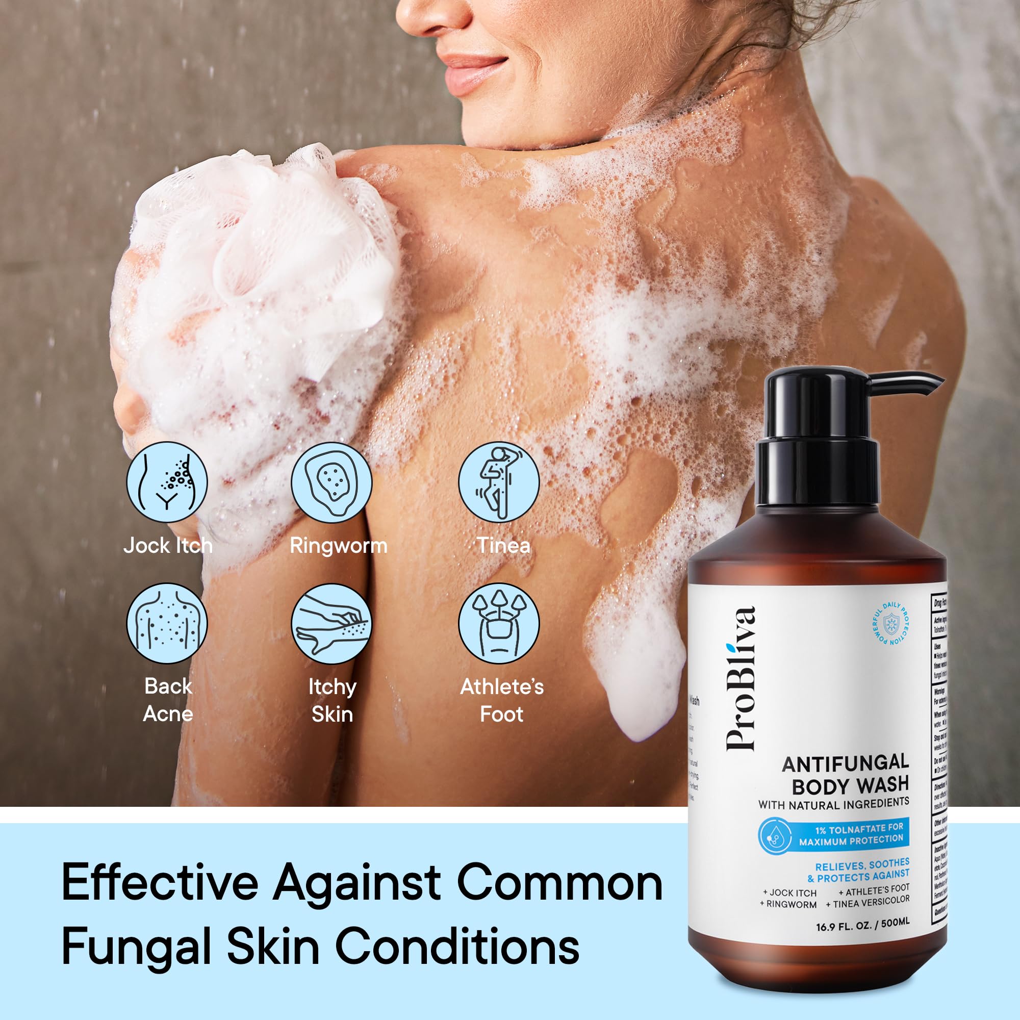 ProBliva Antifungal Body Wash – Medicated Cleanser with Tolnaftate 1% & Tea Tree Oil for Ringworm, Jock Itch, Foot Odor