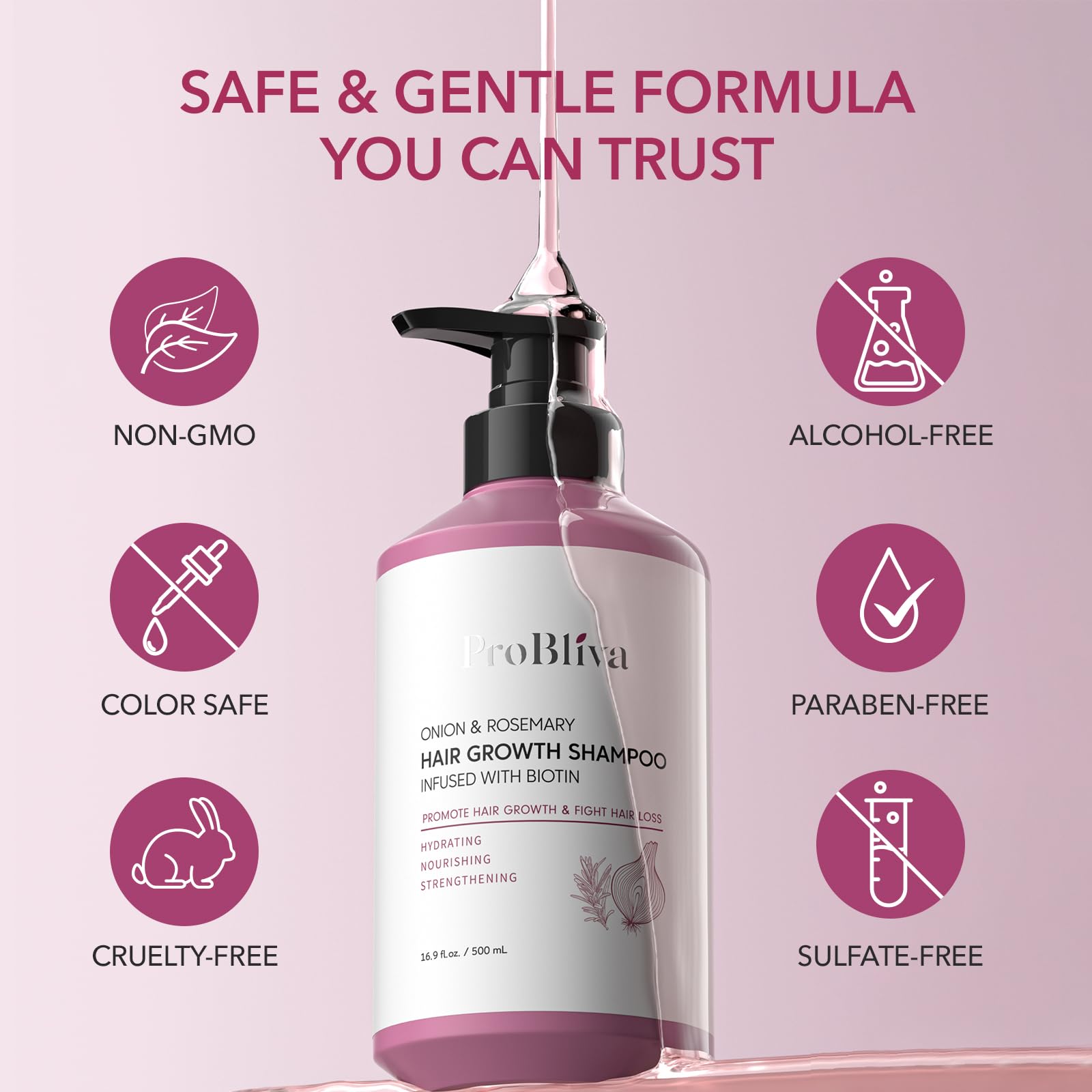 ProBliva Onion & Rosemary Hair Growth Shampoo – Biotin-Infused for Thinning Hair (2 x 16.9 oz)
