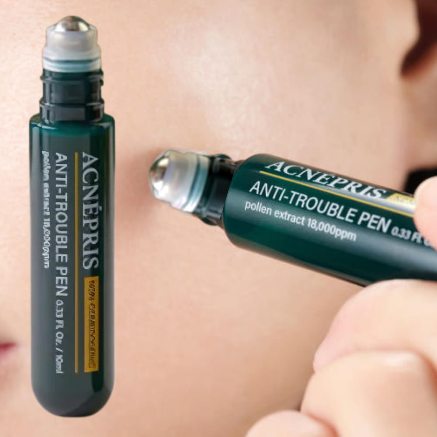 Produco BIOLEE ACNEPRIS Acne Pimple Spot Serum Pen | Pine Pollen Roll-On 10 mL (0.34 fl oz) Non-Comedogenic Stainless-Steel Roller