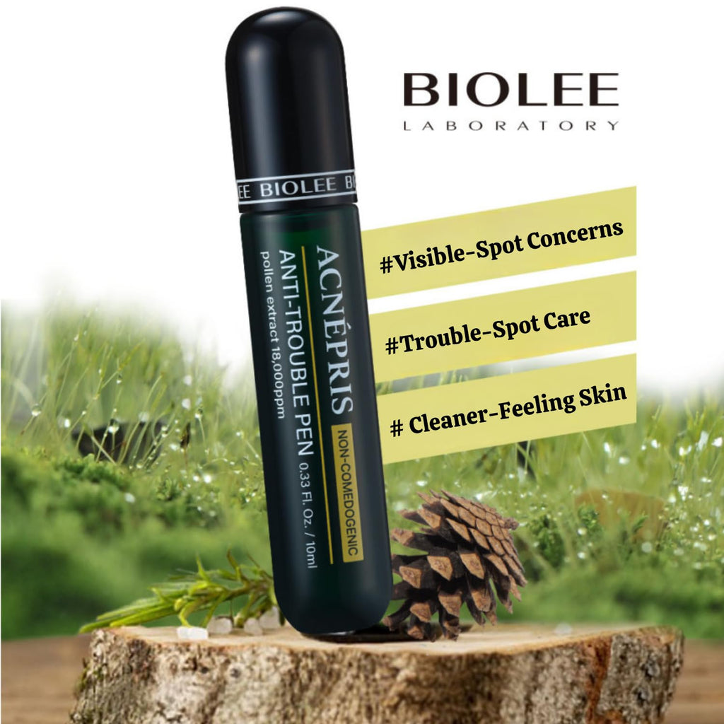 Produco BIOLEE ACNEPRIS Acne Pimple Spot Serum Pen | Pine Pollen Roll-On 10 mL (0.34 fl oz) Non-Comedogenic Stainless-Steel Roller