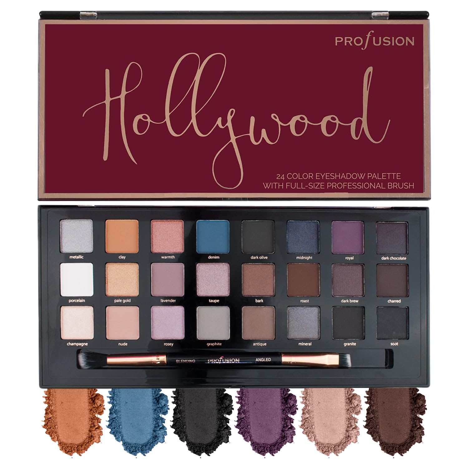 Profusion Cosmetics Hollywood 24 Shade Eyeshadow Palette – Highly Pigmented Matte & Shimmer Shades with Dual-Ended Brush, Vegan & Cruelty-Free
