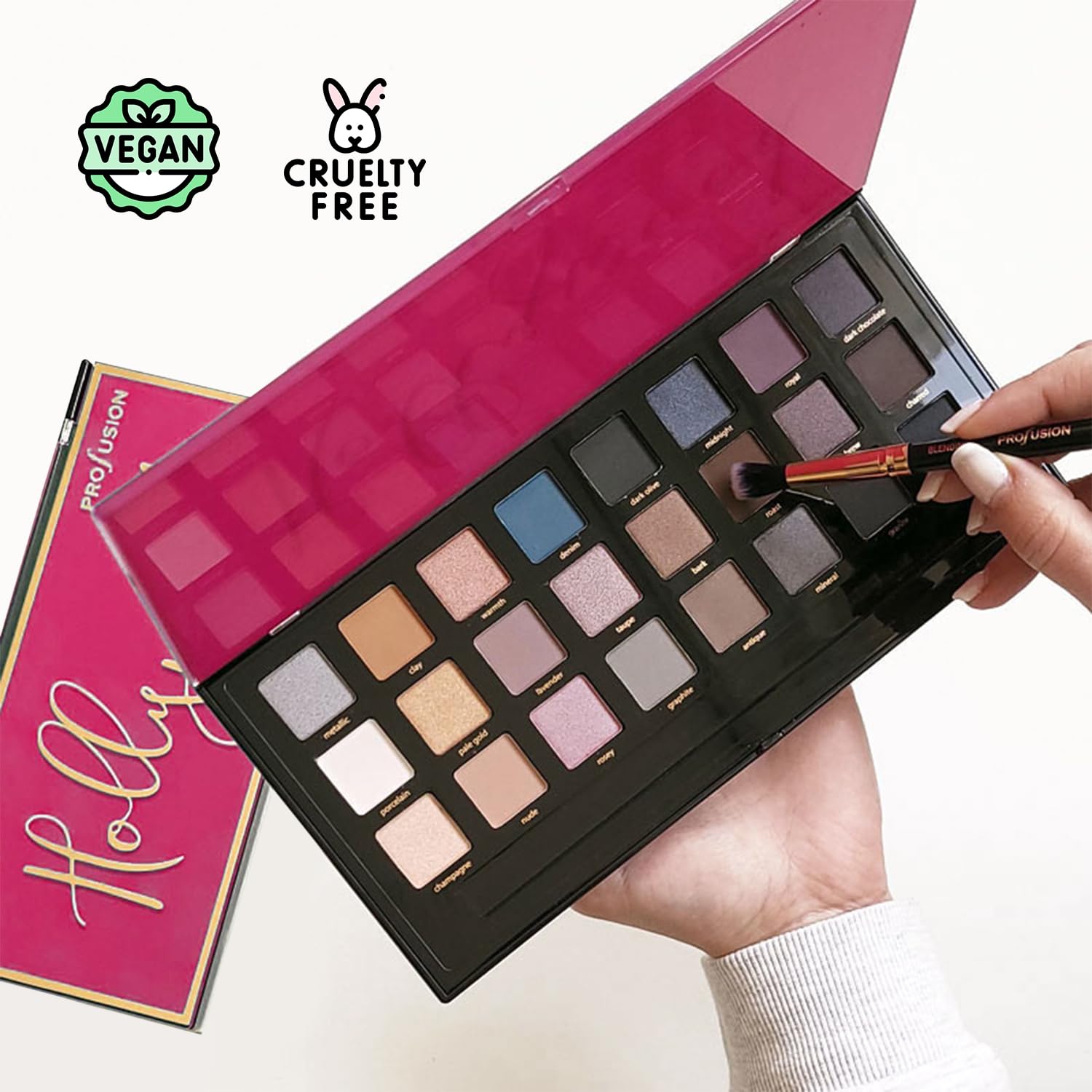 Profusion Cosmetics Hollywood 24 Shade Eyeshadow Palette – Highly Pigmented Matte & Shimmer Shades with Dual-Ended Brush, Vegan & Cruelty-Free