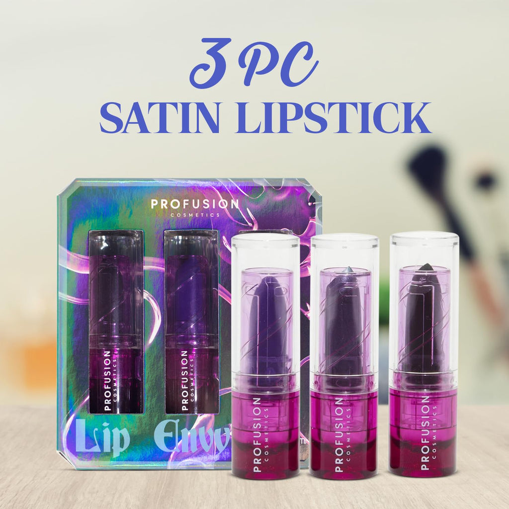 Profusion Cosmetics Sea Witch Lip Envy 3-Piece Satin Lipstick Set | Long-Wearing Vegan Lip Color