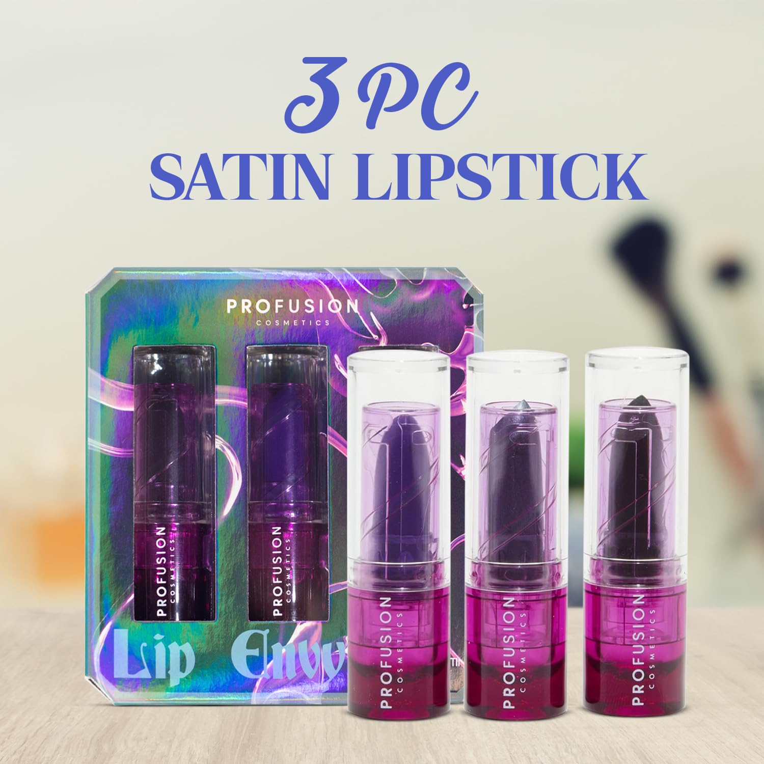 Profusion Cosmetics Sea Witch Lip Envy 3-Piece Satin Lipstick Set | Long-Wearing Vegan Lip Color
