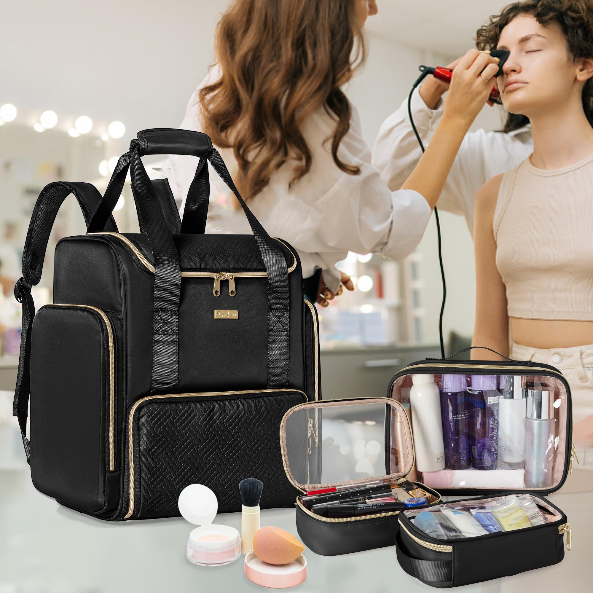 Prokva Large Makeup Backpack with 3 Clear Bags – Professional Travel Case (Patent Design)
